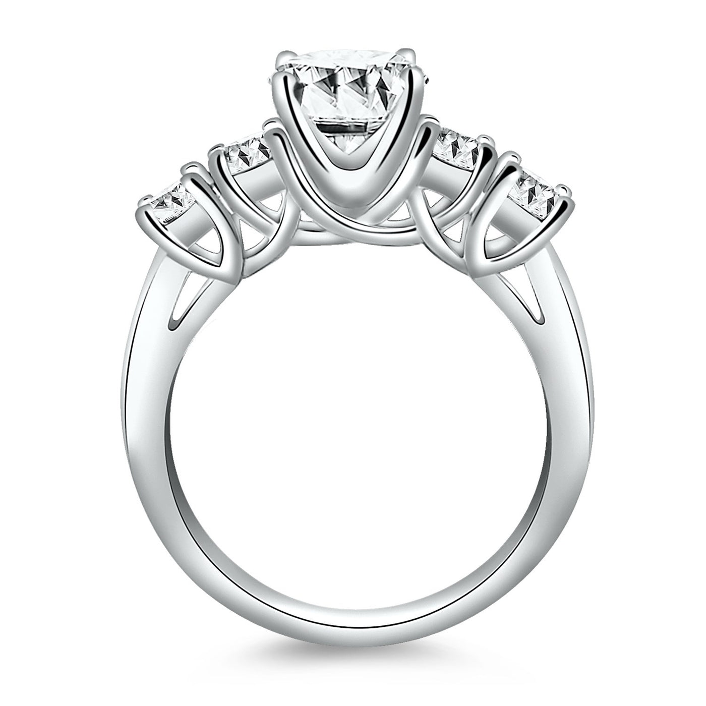 14k White Gold Five Stone Diamond Trellis Engagement Ring