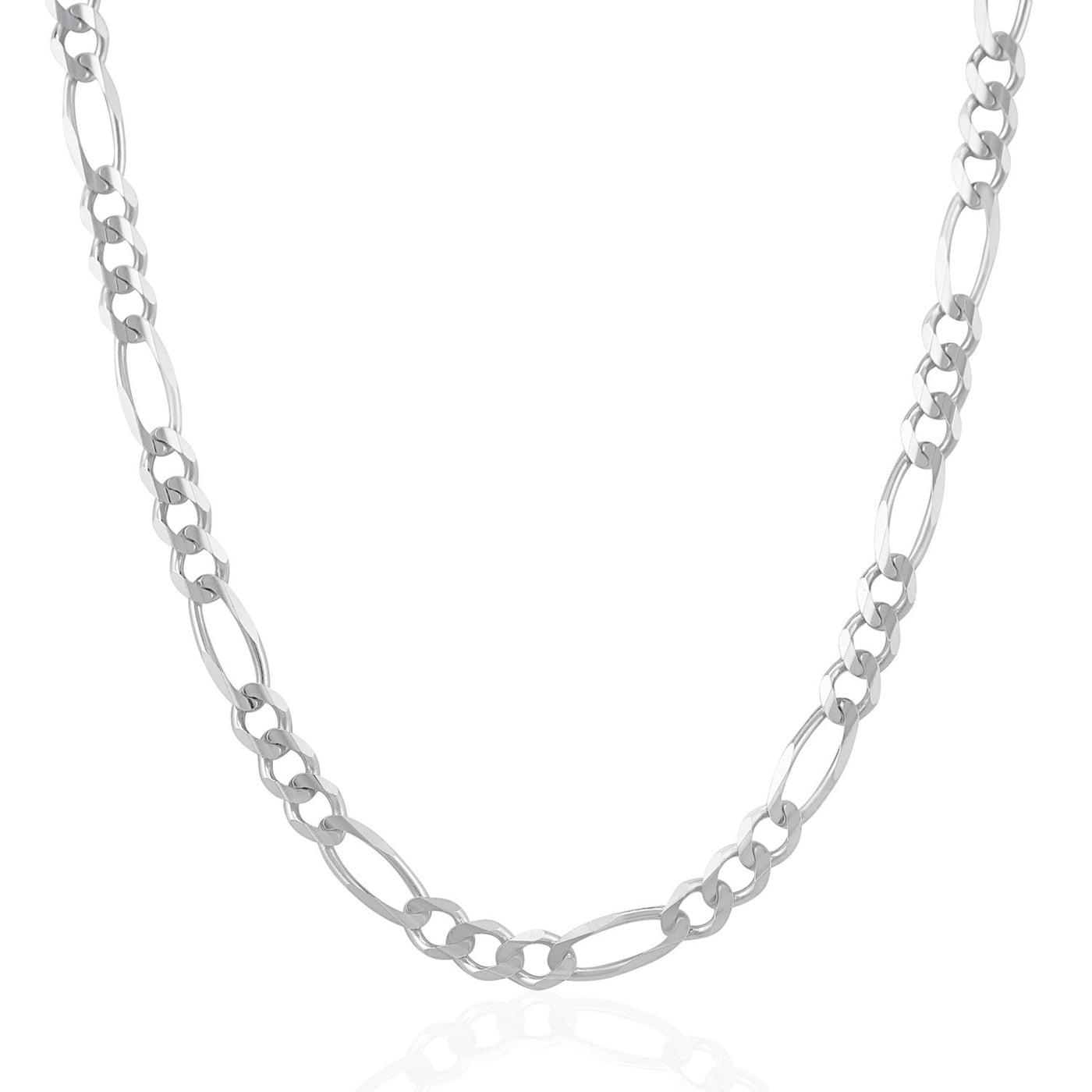 6mm 14k White Gold Solid Figaro Chain