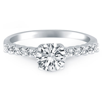 14k White Gold Shared Prong Diamond Band Accent Engagement Ring