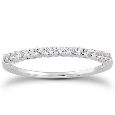 14k White Gold Shared Prong Diamond Wedding Ring Band with Airline Gallery