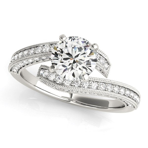 14k White Gold Round Diamond Bypass Style Engagement Ring (1 1/2 cttw)