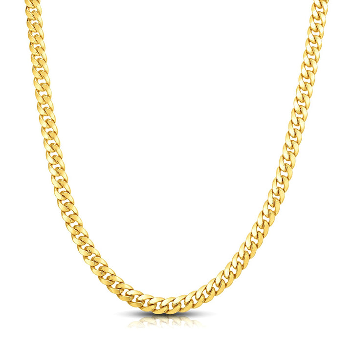 7mm 14k Yellow Gold Classic Miami Cuban Solid Chain