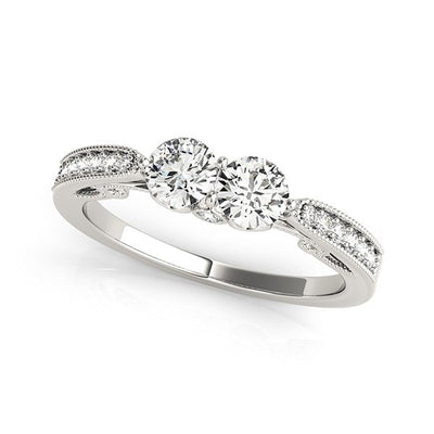 14k White Gold Two Stone Diamond Ring With Milgrain Design (3/4 cttw)