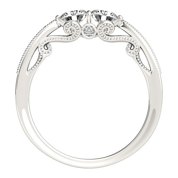 14k White Gold Two Stone Diamond Ring With Milgrain Design (3/4 cttw)