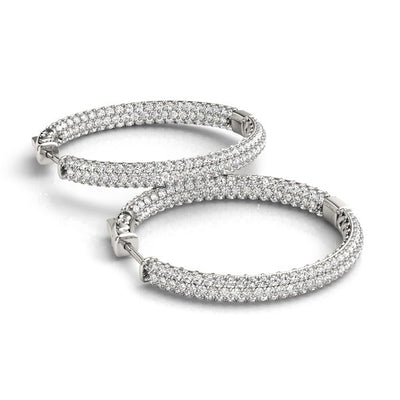 14k White Gold Two Row Pave Set Diamond Hoop Earrings (7 cttw)