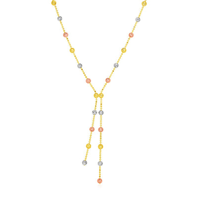 14k Tri Color Gold Lariat Style Station Necklace