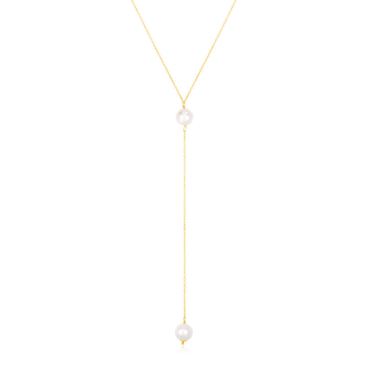 14k Yellow Gold Lariat Necklace with Pearls