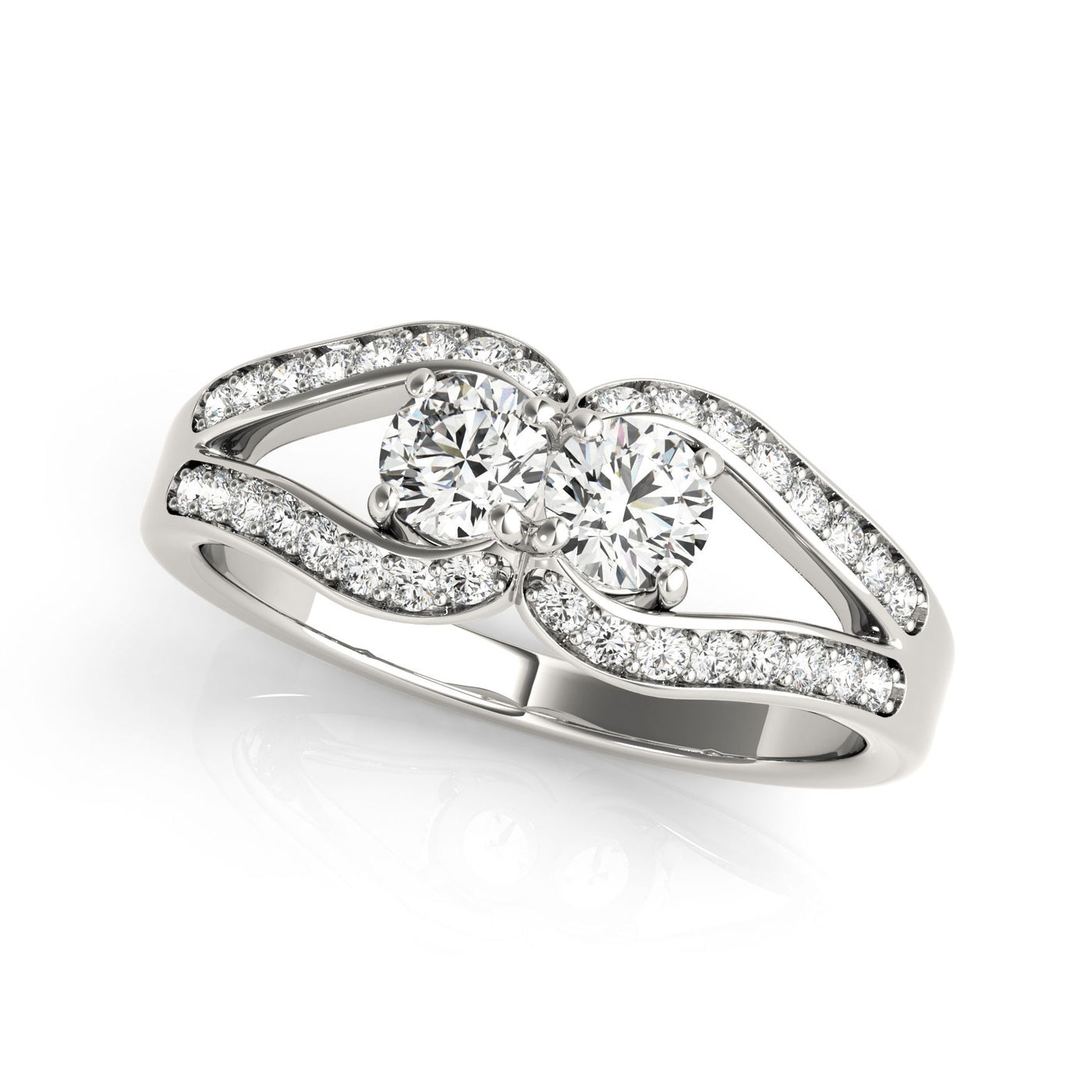 14k White Gold Two Stone Split Shank Design Diamond Ring (3/4 cttw)