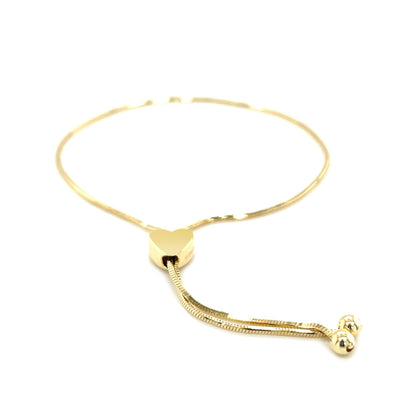 14k Yellow Gold Adjustable Lariat Style Heart Motif Bracelet