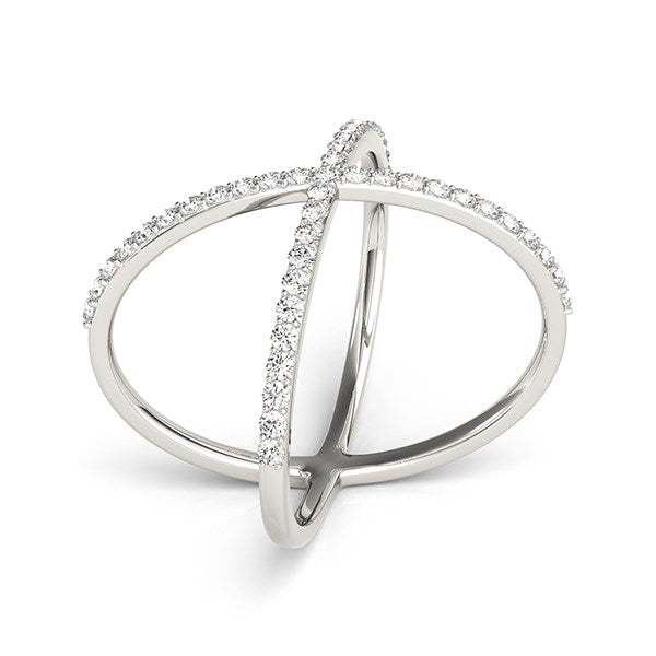 14k White Gold X Style Thin Ring with Diamonds (1/2 cttw)