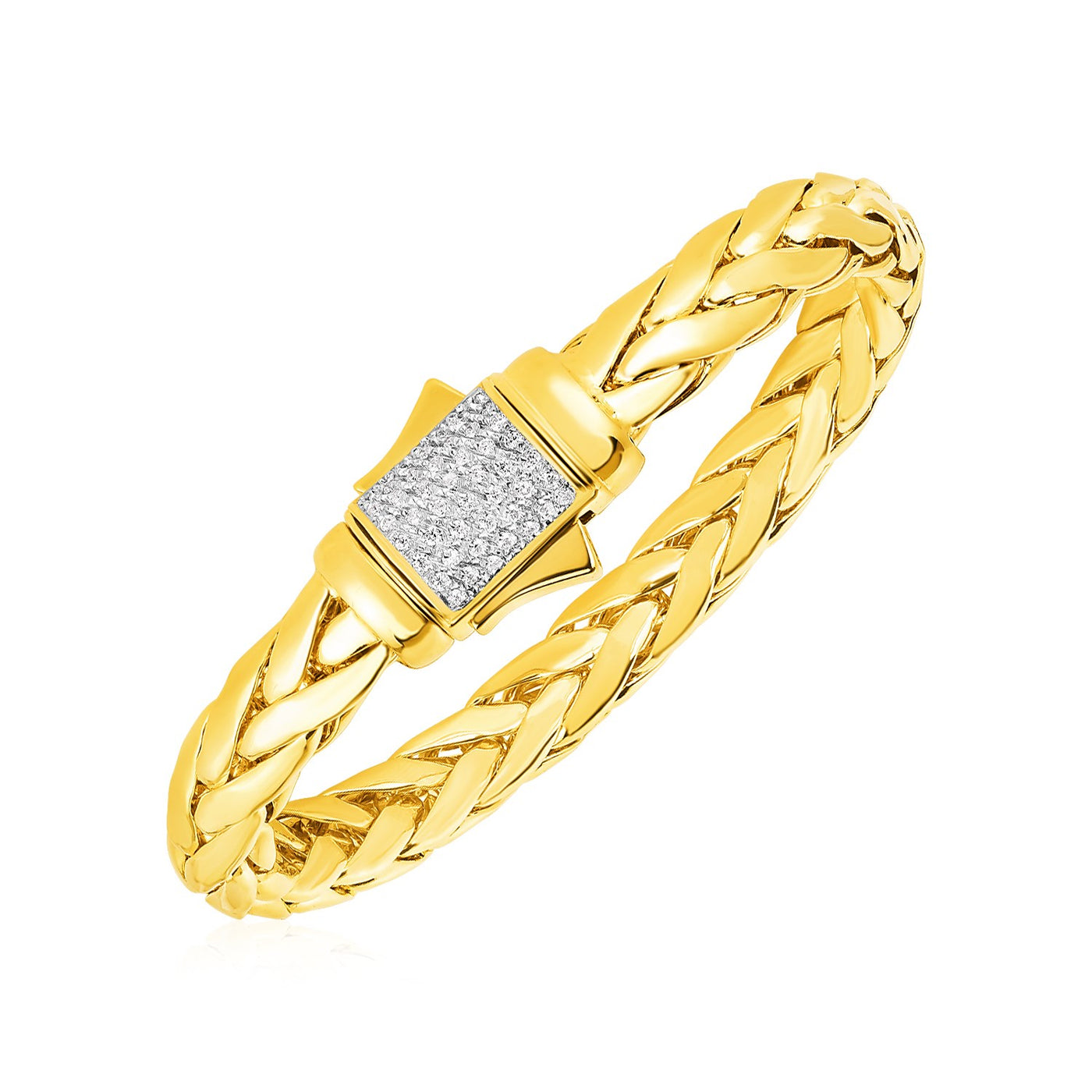 Woven Rope Bracelet with Diamond Accented Clasp in 14k Yellow Gold