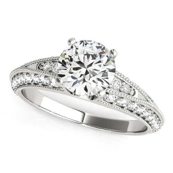 14k White Gold Pronged Round Antique Diamond Engagement Ring (1 1/2 cttw)