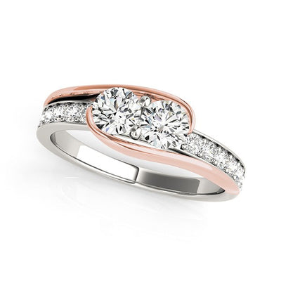 14k White And Rose Gold Two Stone Diamond Ring (3/4 cttw)
