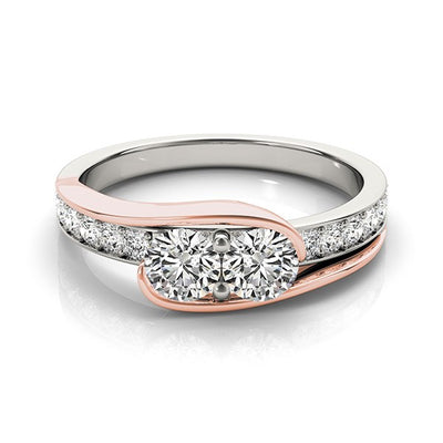 14k White And Rose Gold Two Stone Diamond Ring (3/4 cttw)