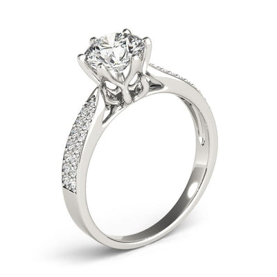14k White Gold Six Prong Diamond Engagement Ring with Pave Band (1 5/8 cttw)