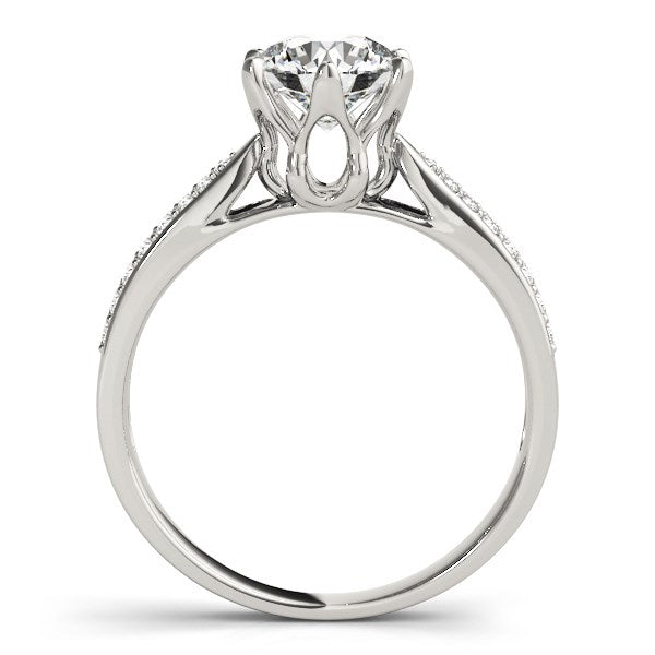 14k White Gold Six Prong Diamond Engagement Ring with Pave Band (1 5/8 cttw)