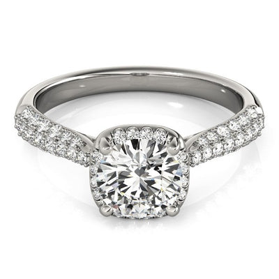 14k White Gold Halo Graduated Pave Shank Diamond Engagement Ring (1 1/3 cttw)