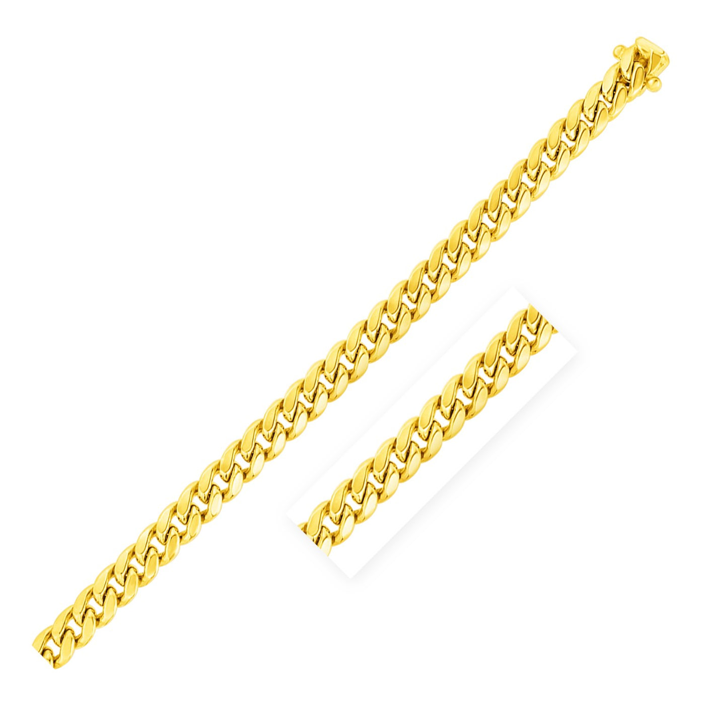6.9mm 14k Yellow Gold Semi Solid Miami Cuban Chain