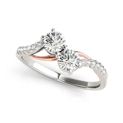 14k White And Rose Gold Two Stone Diamond Ring with Curved Band (5/8 cttw)