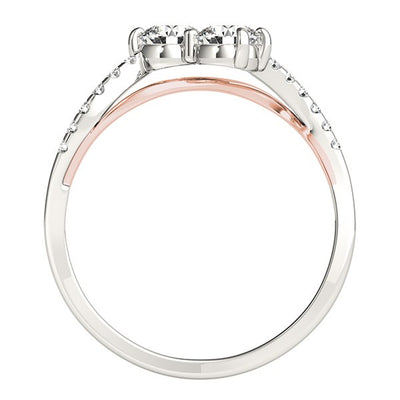 14k White And Rose Gold Two Stone Diamond Ring with Curved Band (5/8 cttw)