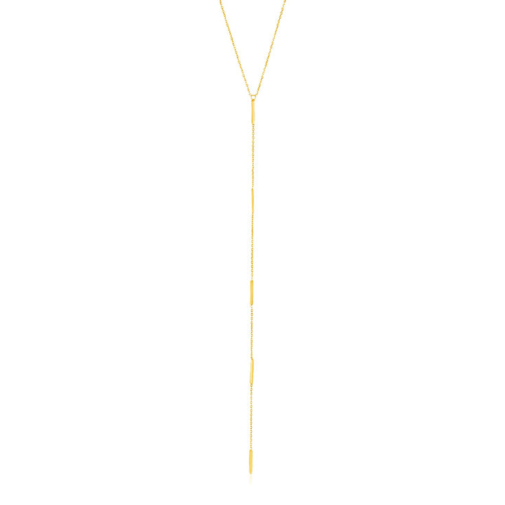 14k Yellow Gold Lariat Necklace with Small Polished Bars
