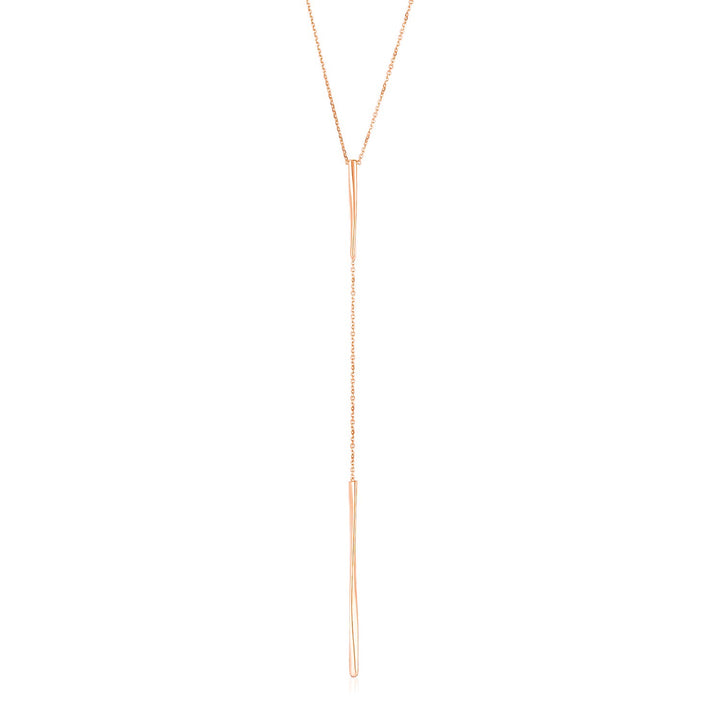 14k Rose Gold Lariat Necklace with Polished Twisted Bars