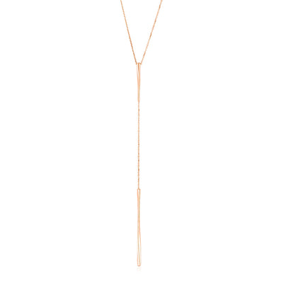 14k Rose Gold Lariat Necklace with Polished Twisted Bars